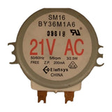 Microwave turntable motor 21B on white background, front label view