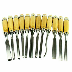 Wood Carving Hand Chisel Tool Set Professional Woodworking Gouges Steel 12 PCS