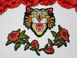  3pc/set, Tiger Patch, Tiger Head Patch, Iron On Embroidered Flower Patches