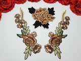  3pc/set, Large Brown Flower Patches, Iron On Embroidered Patches