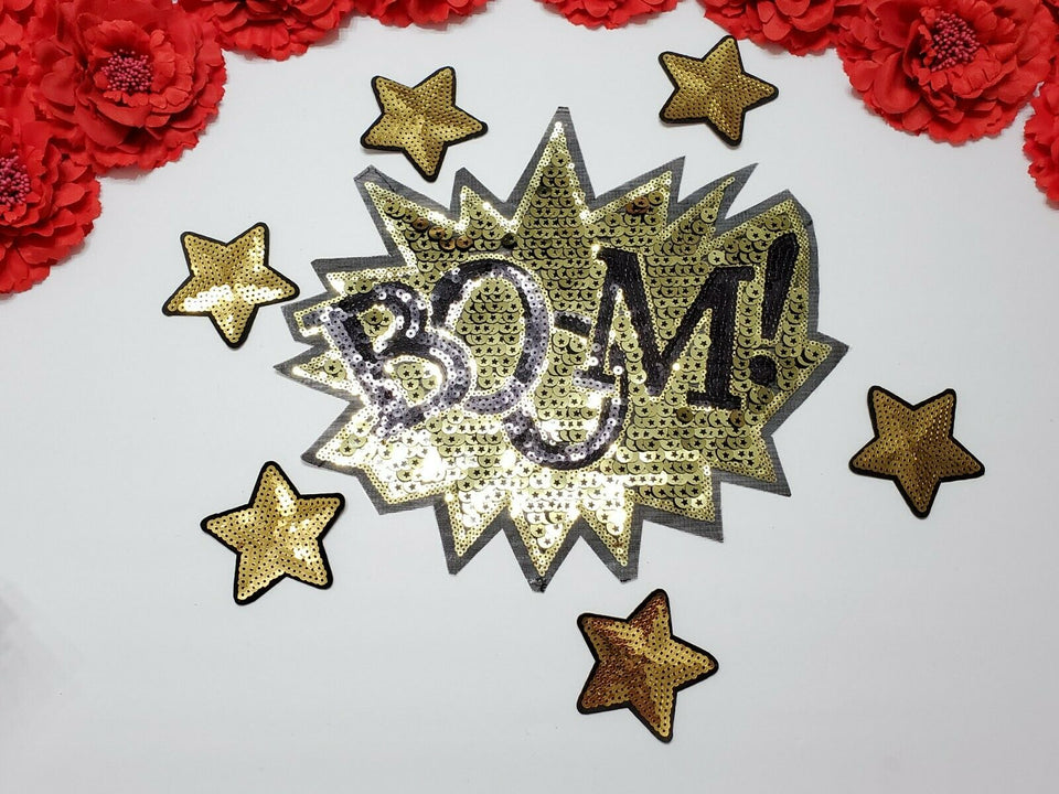  7pc/set, Fashion Letter Patch, Boom Patch, Sequin Star Patches, Iron On Patch