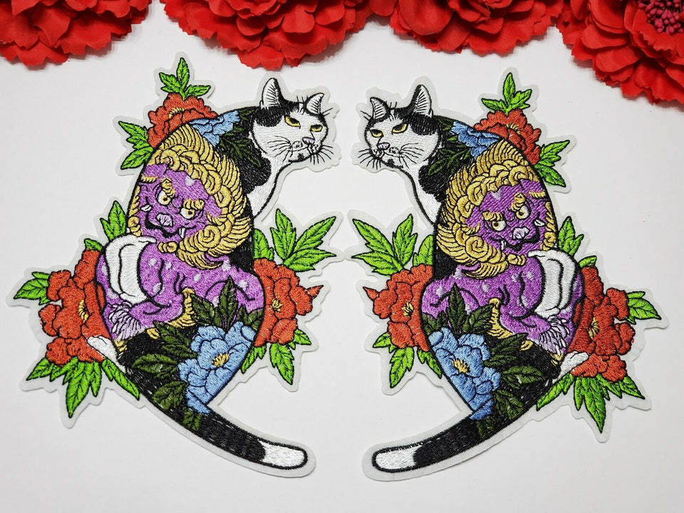  2pc/set. Cat Patches, Fashion Flower Patches, Iron On Embroidered Animal Patches