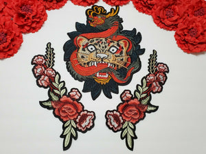  3pc/set, Dragon Head Patch, Iron On Embroidered Flower Patches