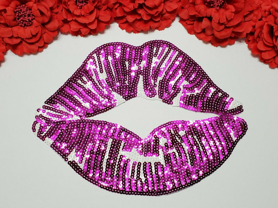  Lip Patch, Pink Lip Patch, Sequin Patch, Iron On Patch